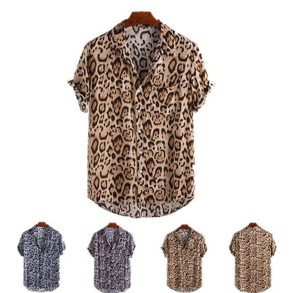 

2020 fashion mens shirt male casual leopard print beach shirts short sleeve summer hawaiian shirt slim fit blouse 2376, White;black