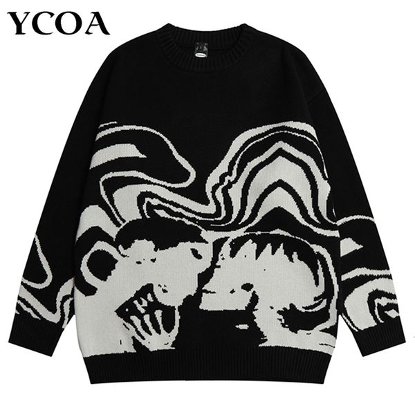 

men's sweaters men sweater skull oversize long sleeve gothic y2k streetwear winter pullovers knit vintage jumper fashion harajuku clot, White;black