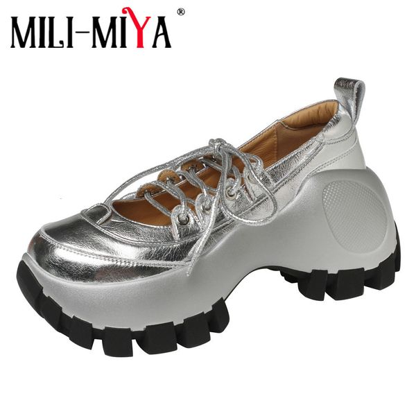 

dress shoes mili miya fashion thick heels non slip sole full genuine leather sneakers round toe comfortable lace up casual street 230812, Black