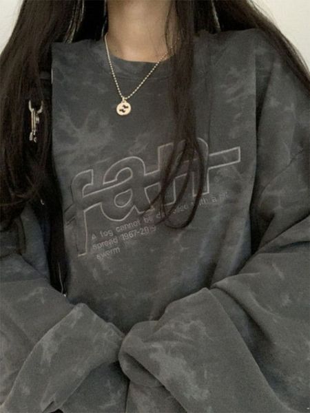 

womens hoodies sweatshirts harajuku emo vintage gothic alphabet print oversized sweatshirt loose casual crew neck pullover hip hop 230811, Black