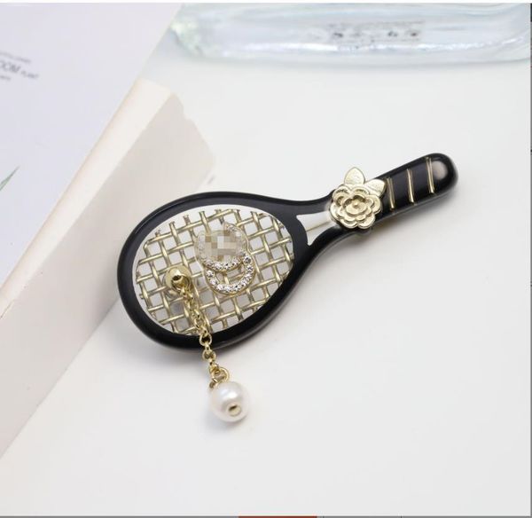 

pins, brooches acrylic pearl rhinestone cute mini black mesh badminton racket high-quality women's decorative brooch, Gray