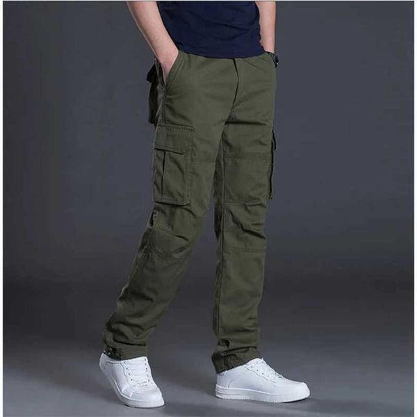 

designer spring autumn cargo pants casual mens baggy regular cotton trousers male combat tactical pants multi pockets, Black