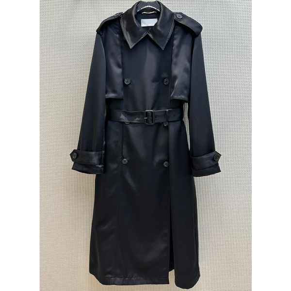 

8.12 fashion temperament black double breasted with belt letter embroidery women's trench coats, Tan;black