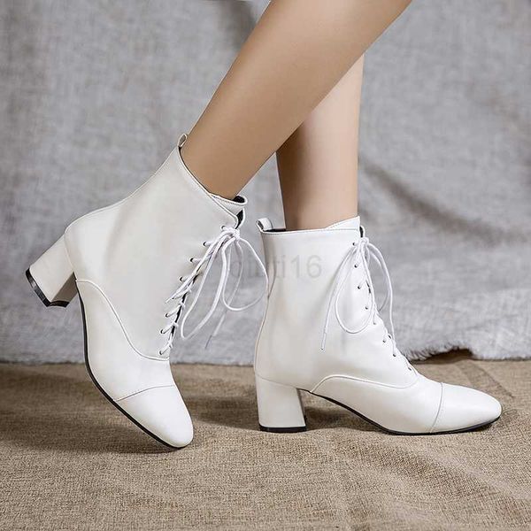 

dress shoes 2022 fashion women's ankle boots autumn winter black white boots shoes woman casual low heels short boots lace up large