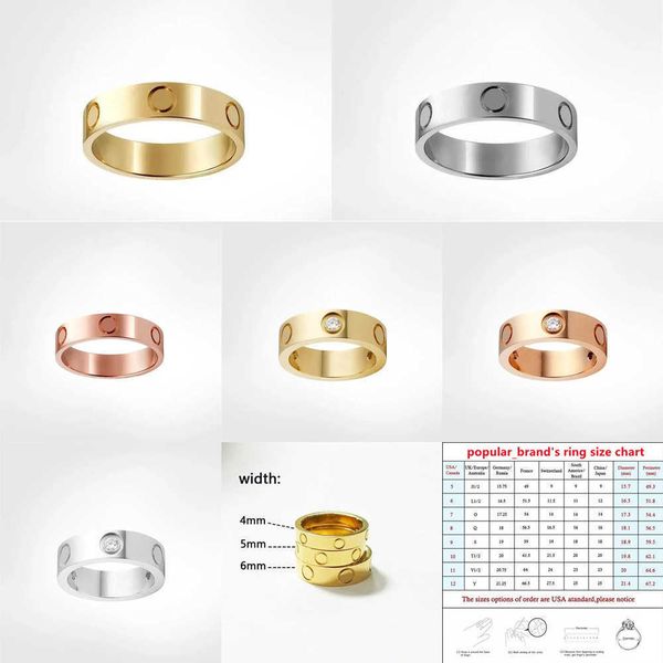 

4mm 5mm 6mm titanium steel silver love ring fashion designer men and women rose gold silver jewelry band with diamonds for lovers couple rin