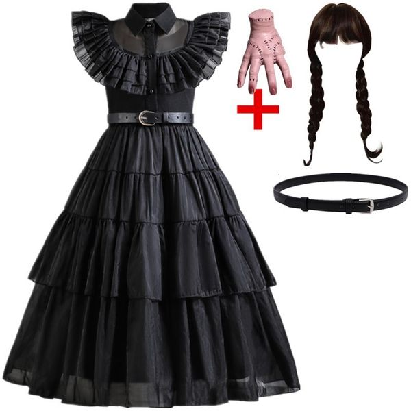 

girl's dresses wednesday girl costume for carnival halloween black events cosplay dress kids evening party clothes fashion gothic vesti, Red;yellow