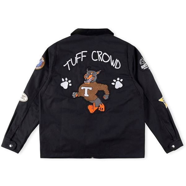

designer jackets men vintage dog embroidery coat more pockets cargo high street zip jacket coats, Black;brown