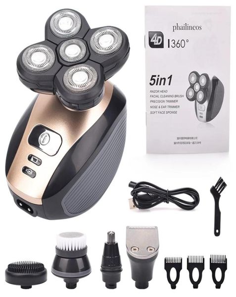 

5 in 1 4d men039s rechargeable bald head electric shaver 5 floating heads beard nose ear hair trimmer razor clipper8542228