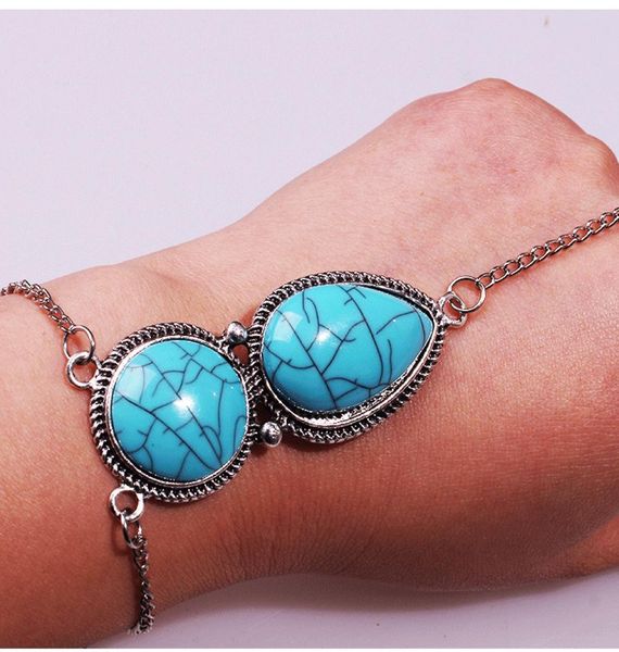 

europe and the united states bohemian sand retro ethnic turquoise chain finger bracelet jewelry whole3511488, Black