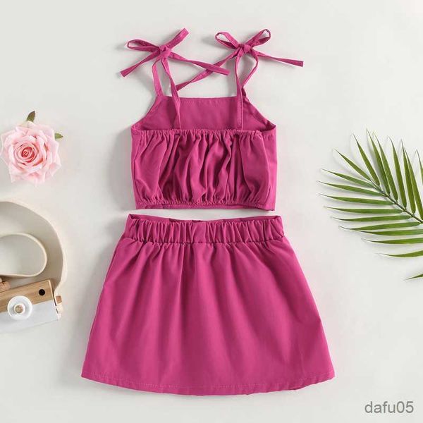 

clothing sets years kids girls summer outfits lace-up shoulder solid color high waist mini pleated skirt rose red clothes set r230812, White