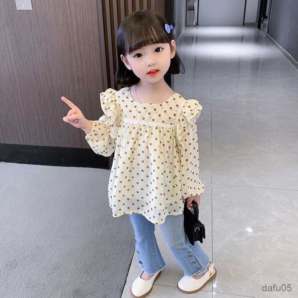 

clothing sets girls clothing dot pattern clothes for girls blouse jeans kids clothes girls casual style tracksuit kids r230812, White