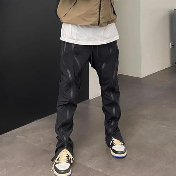 

black lightweight multi-zip nylon track pants streetwear320d