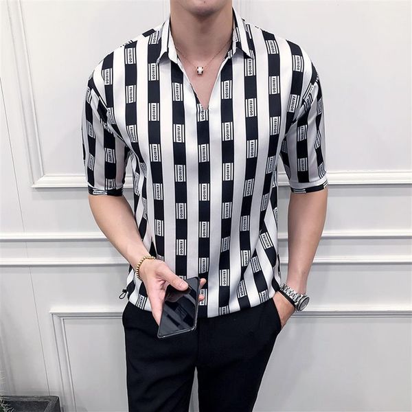 

summer short sleeve floral shirt business style casual men's blouse fashion dress shirts designer 20212501, White;black
