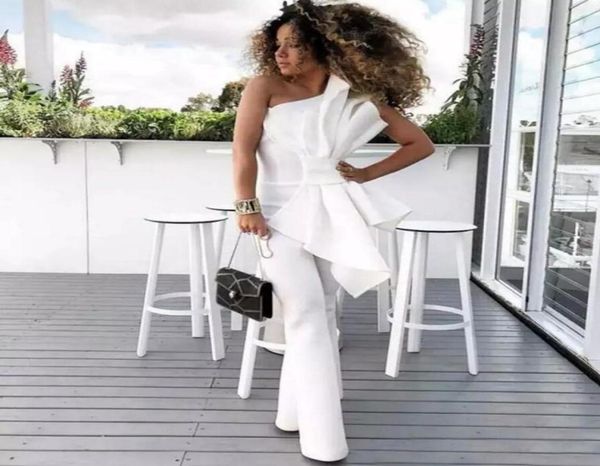 

vintage one shoulder white women jumpsuits prom dresses with big bow formal party gowns custom made evening dress bridal guest pan7838836, Black