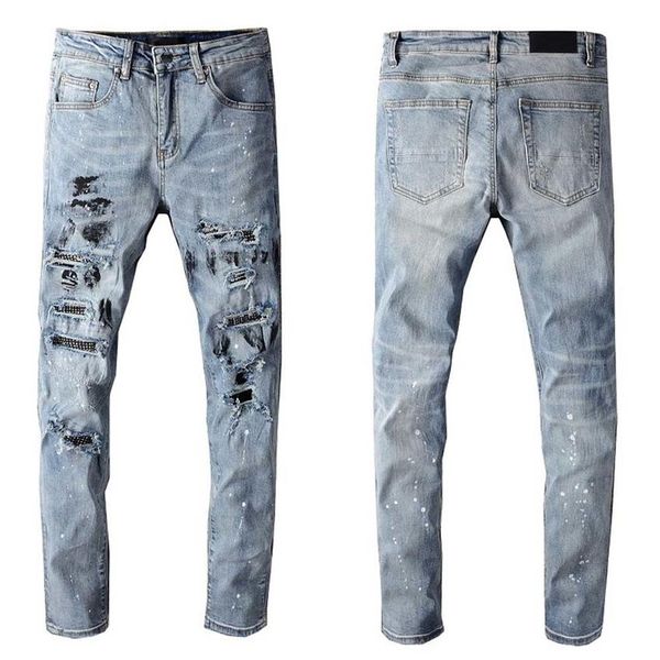 

mens jeans classic hip hop pants stylist jeans distressed ripped biker jean slim fit motorcycle denim jeans ly10246o, Blue