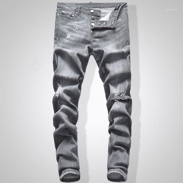 

grey jeans men slim fit denim solid color hip hop streetwear biker jeans 744# men's jeans1268a, Blue
