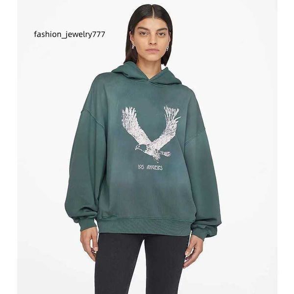 

women designer washed hoodie green spray fried eagle print fleece worn hooded sweater pullover sweatshirts, Black