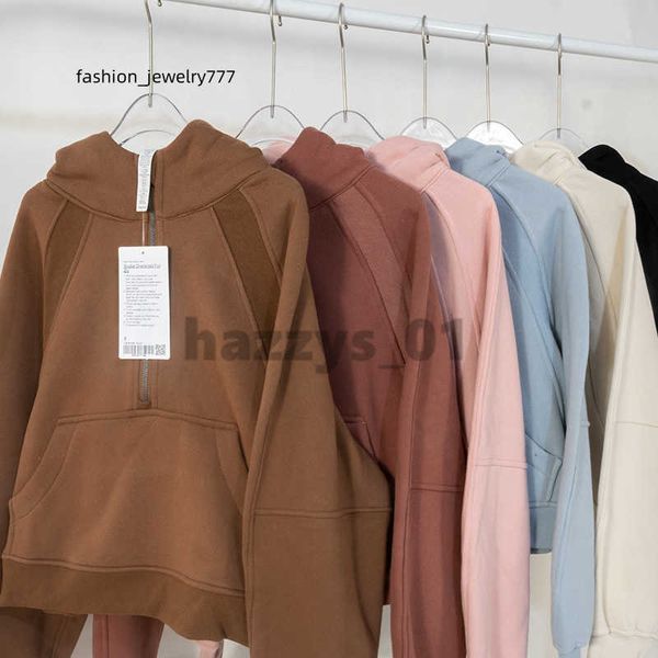 

autumn and winter yoga hoodie scuba womens plus velvet thickening jackets hoodys sports half zipper terry designer sweater cing loose short, Black