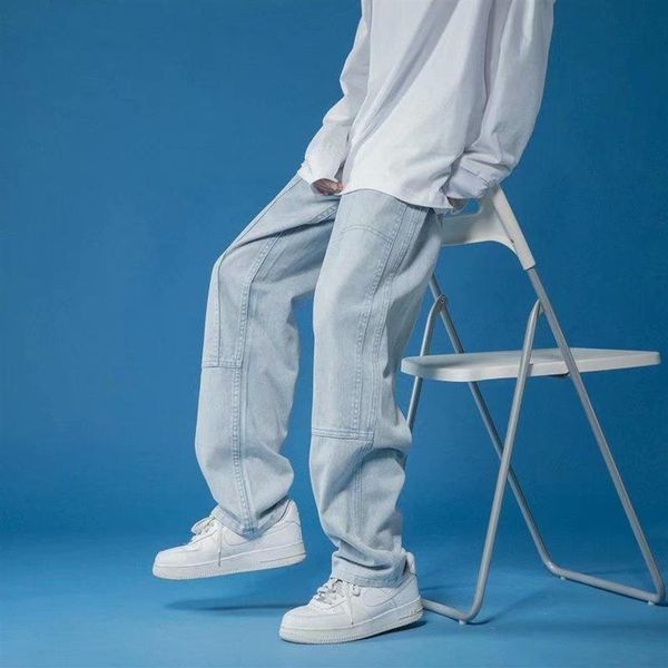 

men's jeans street dance hip hop men clothing loose straight pink blue black fashion casual baggy denim cargo pants trousers253c