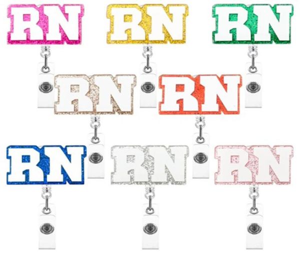 

10 pcslot custom key rings multicolor glitter rn acrylic retractable medical badge holder yoyo pull reel doctors id name card for4384289, Slivery;golden