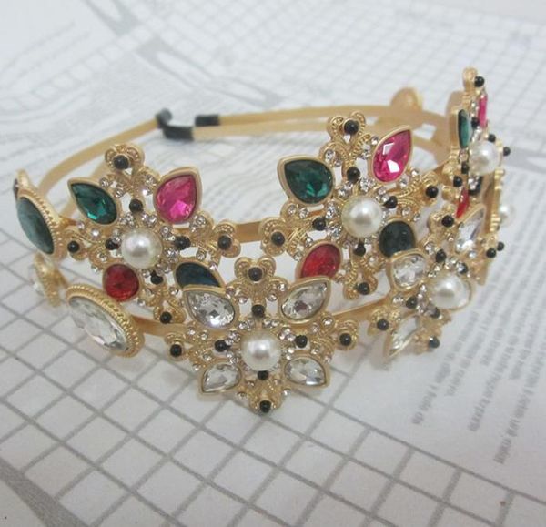 

fashion brand multi rhinestone flower hairbands for women hair jewelry gold pearl statement headbands wedding hair accessories5541427, Silver