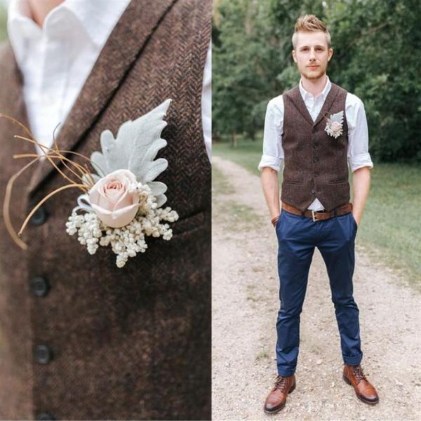 

country farm wedding brown wool herringbone tweed vests custom made groom vest slim fit mens suit waistcoat men's suits & bla245k, White;black