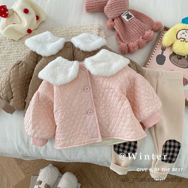 

jackets 2023 winter baby girls boys fake collar padded warm princess coats kids children birthday princess overcoats clothes r230812, Blue;gray