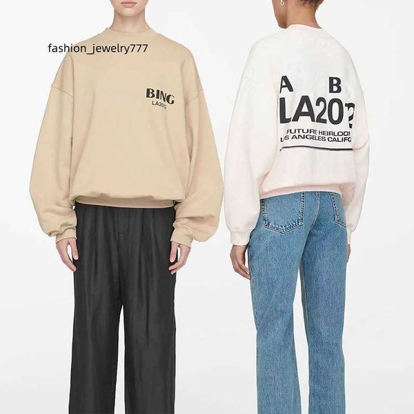 

bings women sweatshirt letter printing brushed round neck loose plush sweater ab designer fashion pullover hoodie, Black