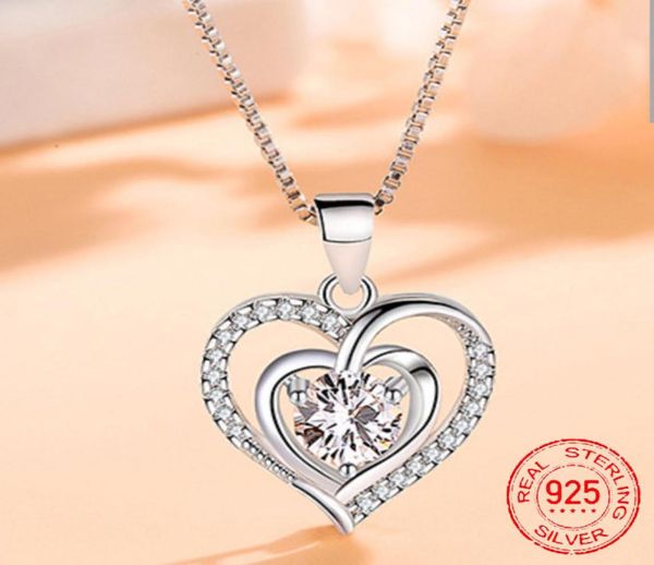 

original solid 925 silver chain choker necklace luxury crystal cz love heart pendant necklaces women party jewelry gifts9909811