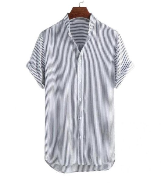 

men039s casual shirts striped for men summer stand collar short sleeve plus size shirt camisa masculina chemise homme8256506, White;black