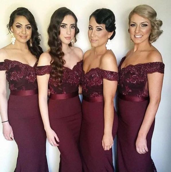 

2020 long burgundy bridesmaid dresses off the shoulder beads lace appliques mermaid country bridesmaids dress wedding g1916610, White;pink