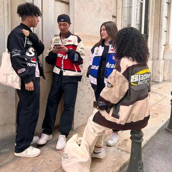 

men's jackets explosions y2k american street hip-hop racing baseball uniform embroidered jacket punk gothic loose jacket for men and wo, Black;brown