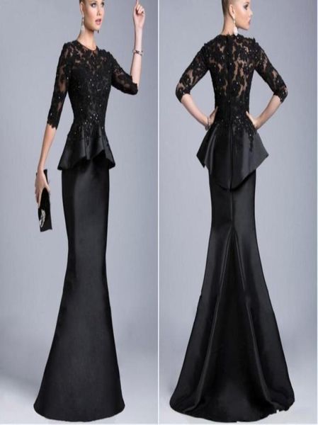 

2020 new sheer crew high neck half long sleeves appliques lace beaded peplum sheath formal dresses vestido formales black evening 1906607, Black;red