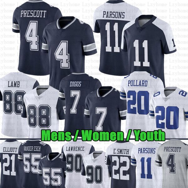 

11 micah parsons ceedee lamb football jersey dak prescott cowboyes trevon diggs demarcus lawrence leighton vander esch tony pollard emmitt s, Black;red