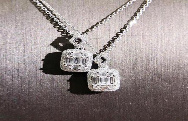 

brand luxury jewelry unique handmade t princess cut 5a zirconia cz diamond square pendant fashion eternity clavicle necklace for w4451140, Silver