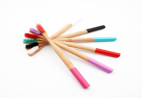 

rainbow bamboo toothbrush 6 colors round bamboo handle black bristle tandenborstel wooden handle low carbon toothbrush c18114350291