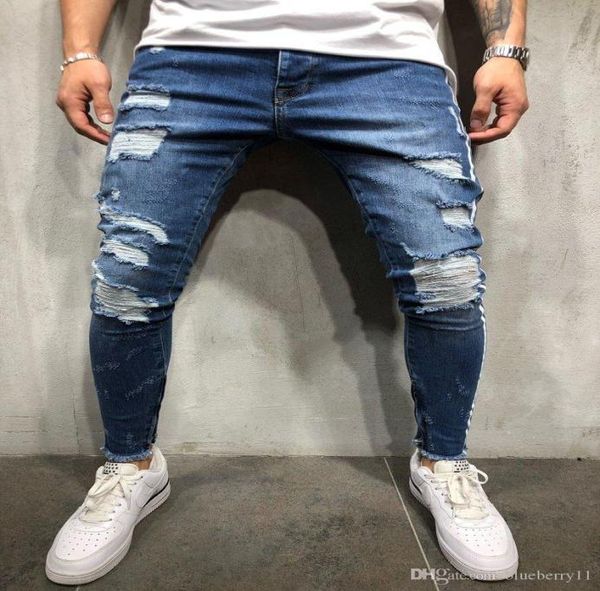 

fashion jeans striped print old long tight pencil pants blue zipper street fine hip hop men039s clothing2972223