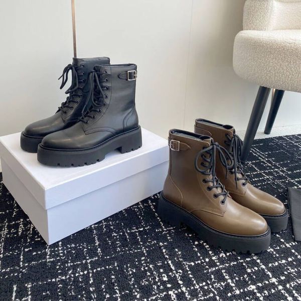 

luxury designer ankle boots women's martin boots triumph leather stitching fashion booties motorcycle black lace up ankle combat boots