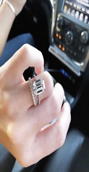 

cluster rings emerald cut 4ct simulated diamond wedding engagement cocktail women luxury 925 sterling silver ring set fine jewelry2207941, Golden;silver