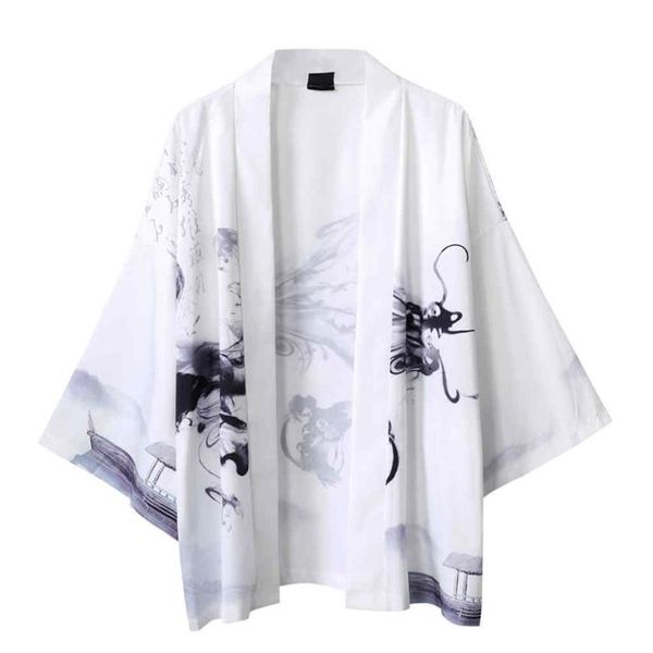 

japanese kimono men cardigan shirt blouse yukata summer clothes half sleeves samurai clothing male oufits 2021241q, White;black