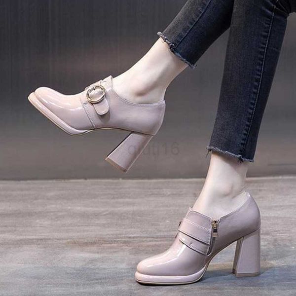 

dress shoes block heel platform pumps women autumn shoes 2022 fall high heels shoes ladies spring side zip deep mouth patent leather shoe, Black