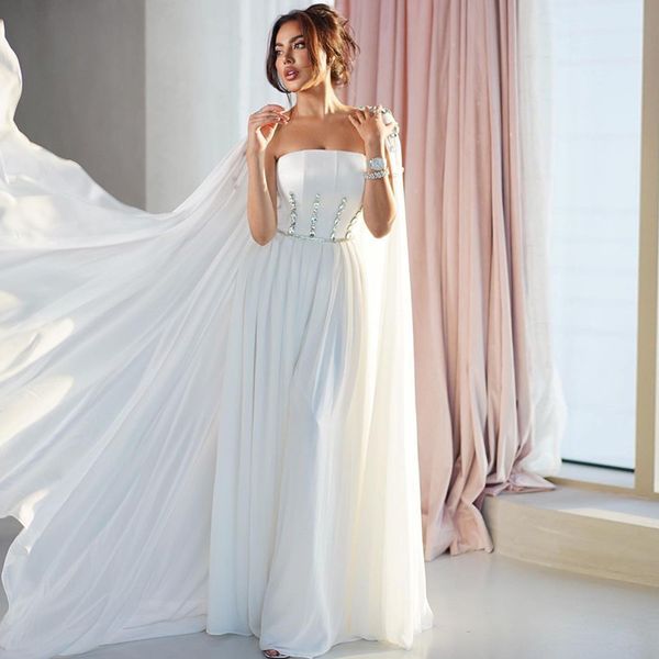 

white chiffon eveming dresses with wrap strapless crystal a line celebrity dress sweep train womens formal evening wear, Black;red