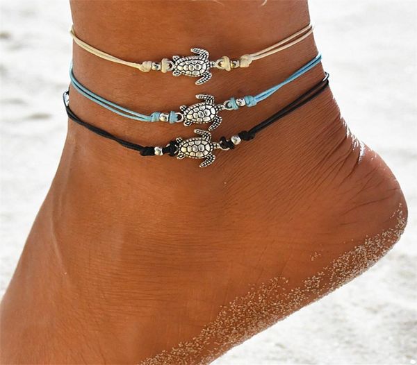 

summer beach turtle shaped charm rope string anklets for women ankle bracelet woman sandals on the leg chain foot jewelry9433410, Red;blue