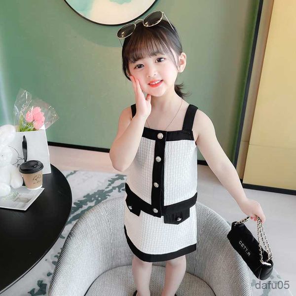 

clothing sets kids summer clothes vest short clothes for girls plaid pattern girls clothes toddler childrens clothing r230812, White