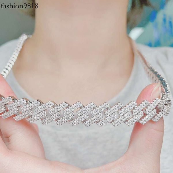 

13mm fashion hip hop chain sterling sier fully vvs moissanite cuban link chain for men women, Silver