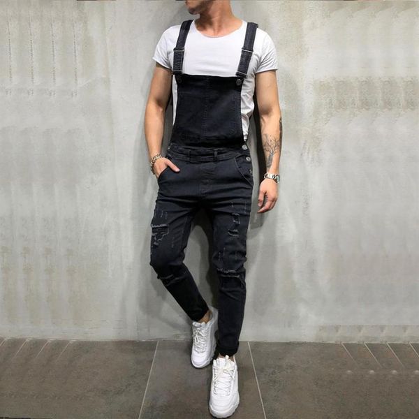 

yfashion men distressed denim pants mens carpenter overalls bib jumpsuits moto biker jean pants jeans homme fashion streetwear306h, Blue