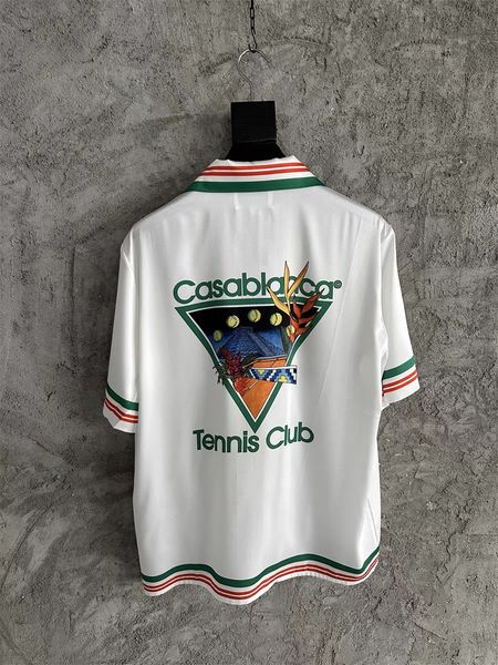

new casablanc 23ss pyramid triangle letter print hawaiian couple short shirt designer silk tees fashion satin shirts luxury t-shirt casablan, White;black