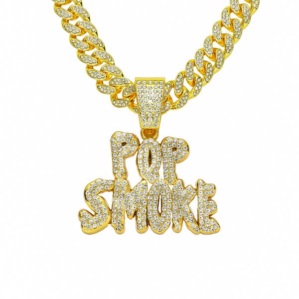 

hip hop men rapper diamond pendant necklace shiny pop smoke letters pendant micro-inset zircon jewelry night club accessory sweater collarbo, Silver