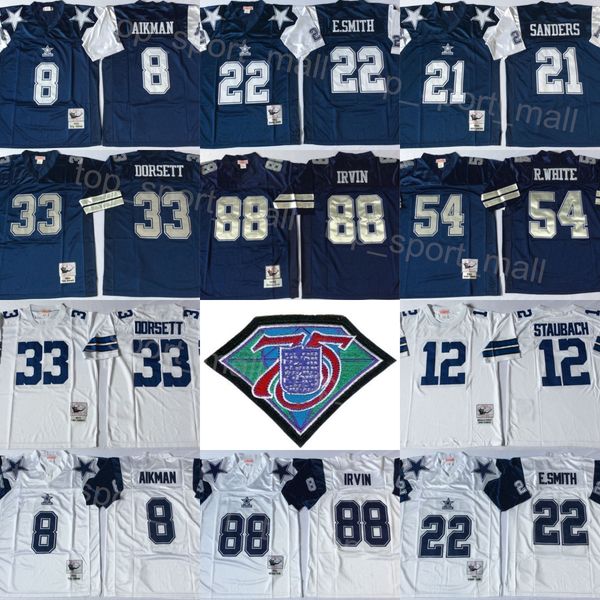 

vintage football 21 deion sanders jersey 8 troy aikman 22 emmitt smith 33 tony dorsett 54 randy white 88 michael irvin 12 roger staubach 197, Black;red