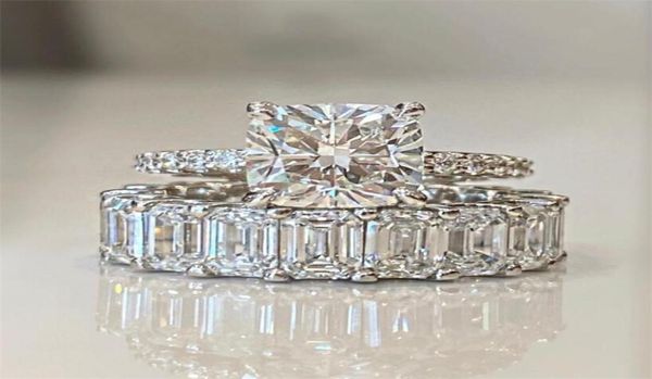 

size 510 couple rings luxury jewelry 925 sterling silver emerald cut white z cz diamond eternity women wedding bridal ring se9886322, Slivery;golden